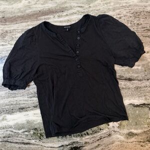 Who What Wear Black Short Sleeve Puff Sleeve Blouse Top